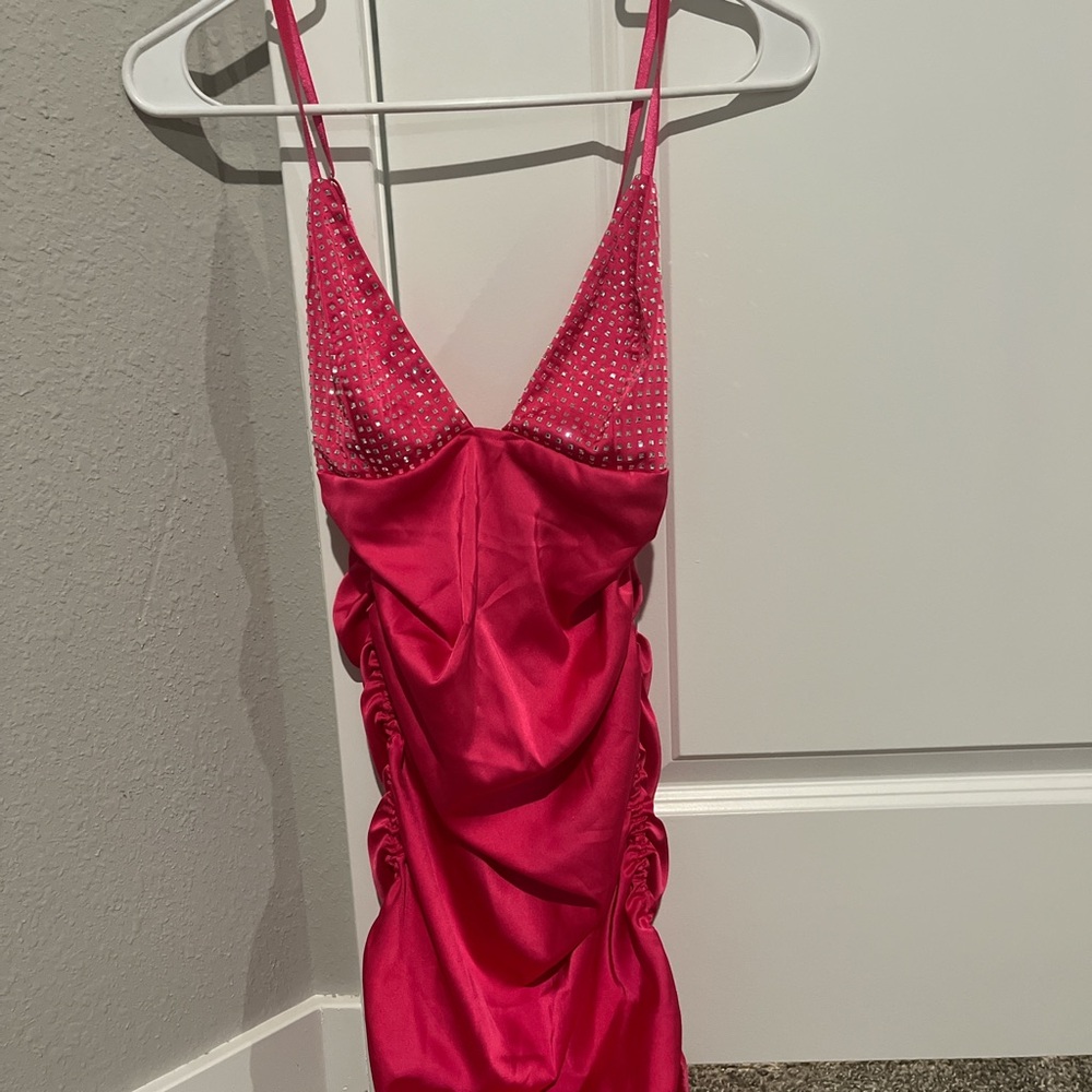 Red Satin Dress with Rhinestones